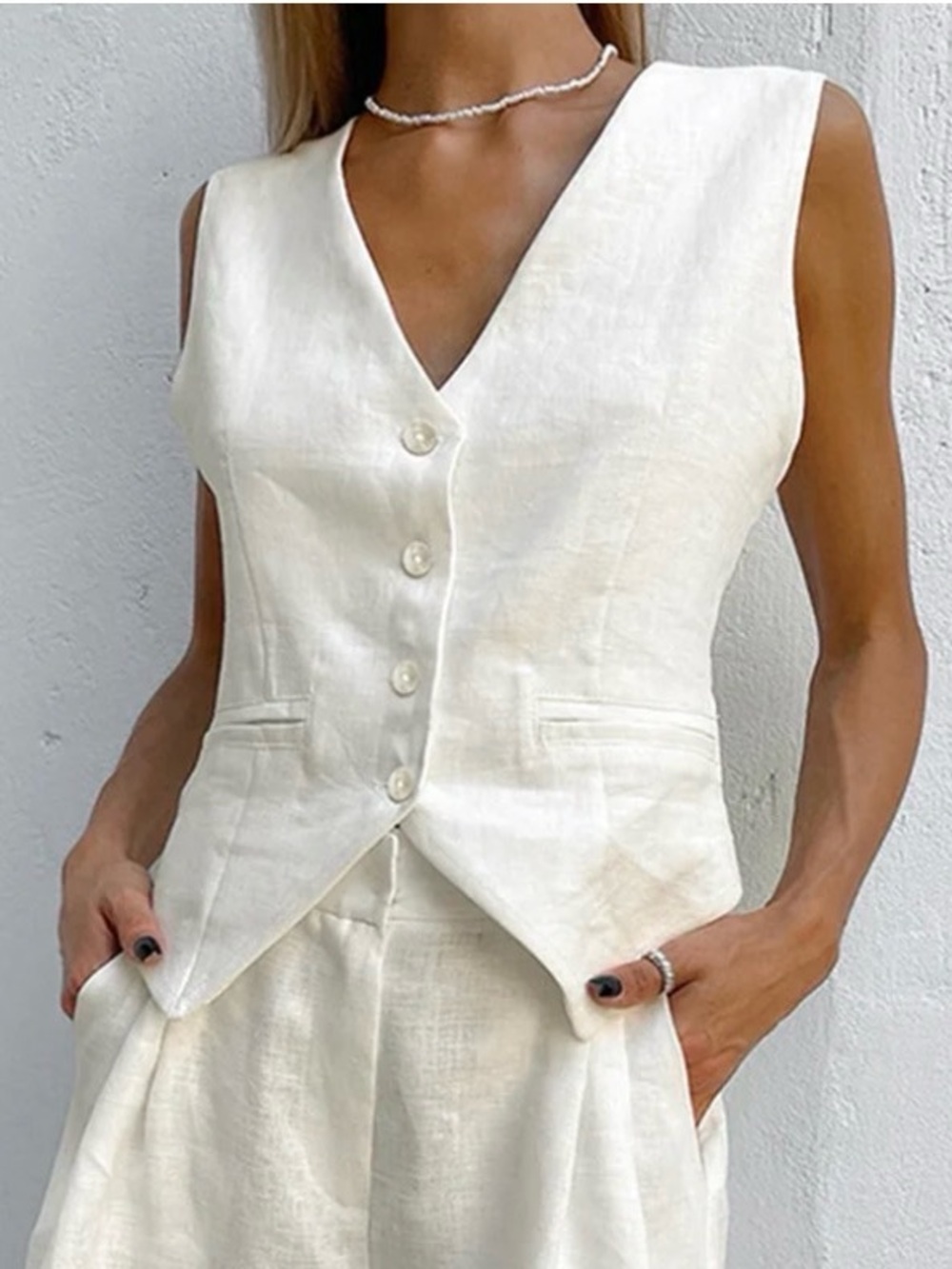 White Sleeveless Button Front Top